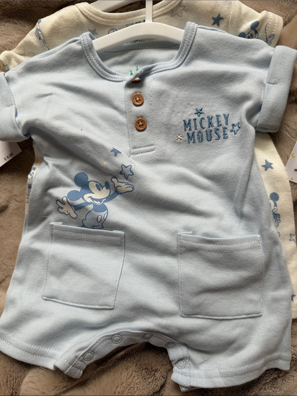 Disney Light Blue Mickey Mouse Short Sleeve One-Piece Footie